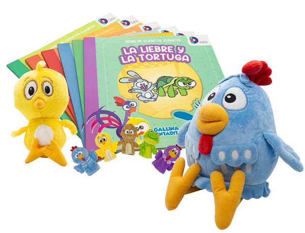 Kit de Libros, Peluches y Titeres de la Gallina Pintadita