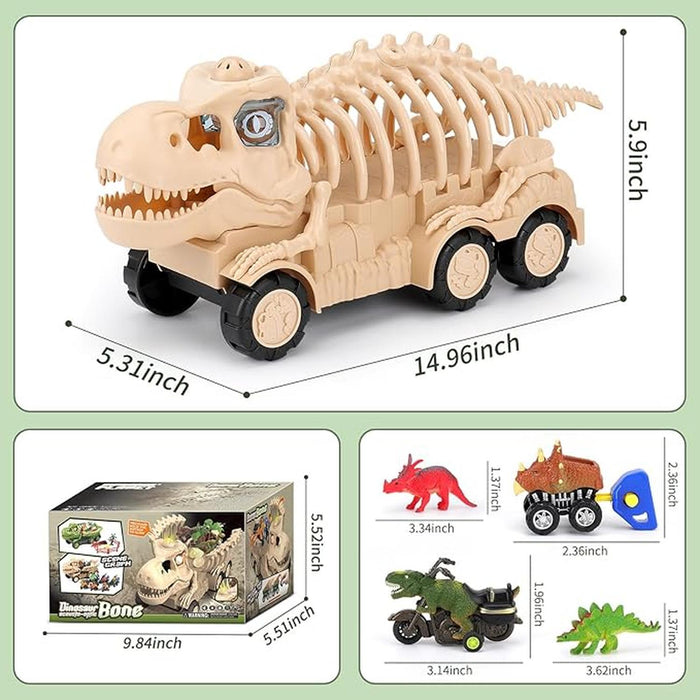 Juguete de camión fósil de dinosaurio cafe, camión de transporte de dinosaurios con luz y sonido