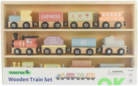 Tren De Madera Magnético con 3 Locomotoras y 9 Vagones - Juguete Didáctico en Colores Pastel - Tooky Toy - 4
