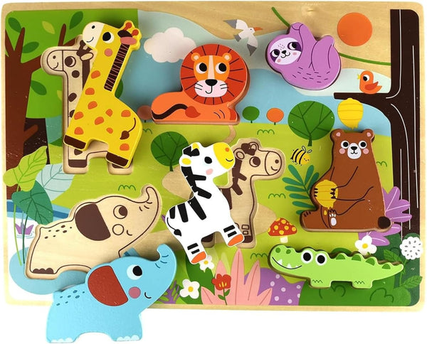 Rompecabezas de Madera de Animales de la Selva Pieza Gruesa Chunky 8 Piezas