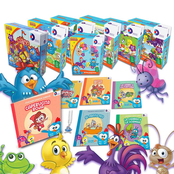 Colección Completa La Gallina Pintadita 7 Rompecabezas + 6 Cuentos Infantiles + 1 Dije De Plata .925 - Pollito Amarillito- La Cucarachita- Didacti Juegos