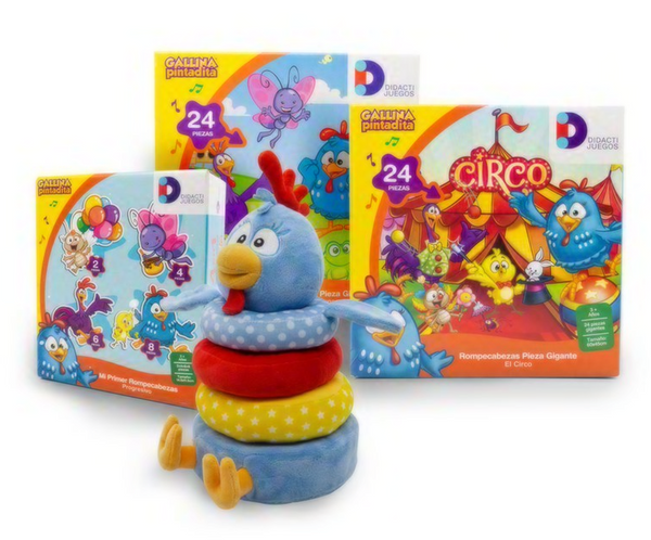 Kit de Aros Apilables más Rompecabezas de la Gallina Pintadita