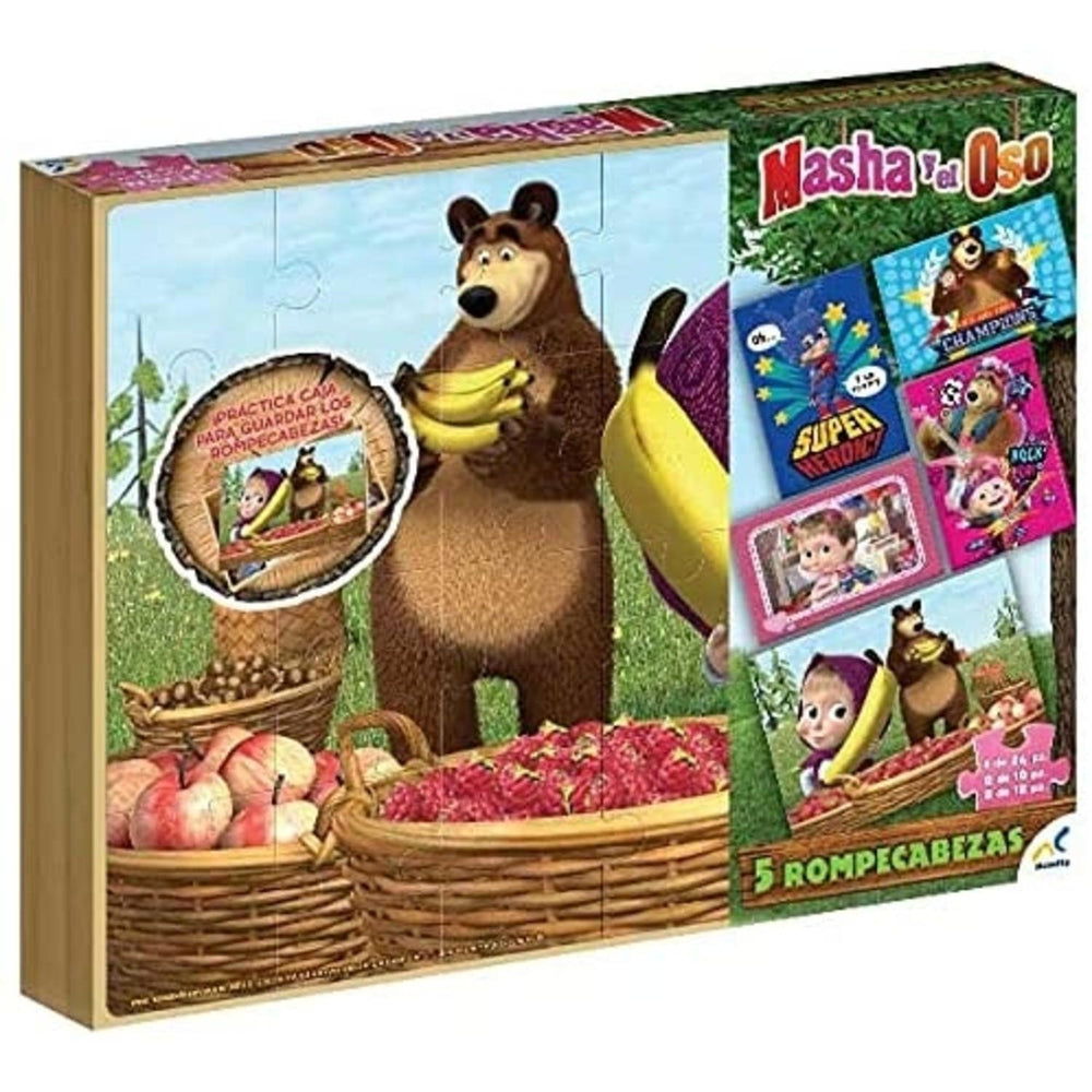 Rompecabezas 5 en 1 Masha Y El Oso Con Caja De Madera