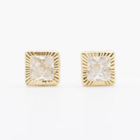 Arete Broquel Cuadro Oro 10K Bisel Diamantado Circonia - 1