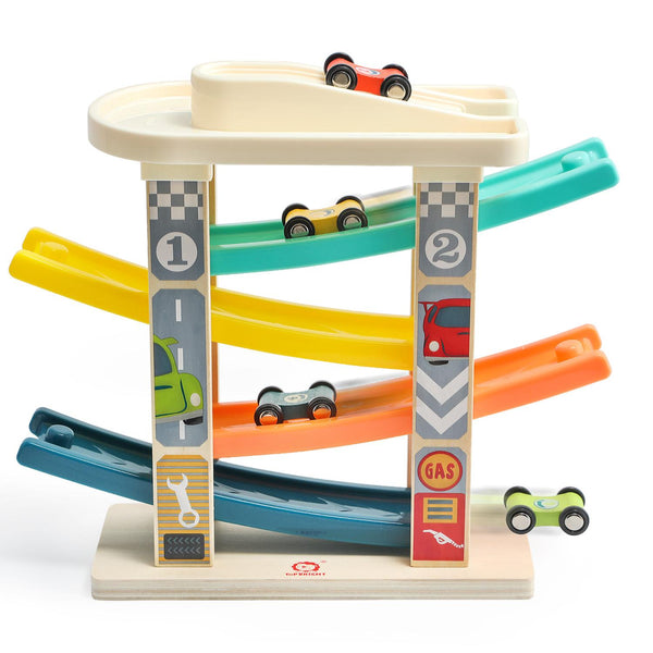 Pista de carros De Madera 4 rampas sencillas 6 Pz Top Bright