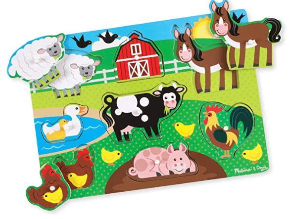 Wooden Peg Puzzle Farm Animals Rompecabezas De De Madera Melissa & Doug
