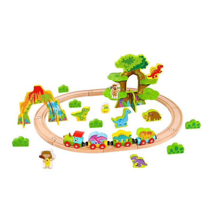 Set De 40 Piezas, Tren- Dinosaurios, Madera- Infantil- 50 cm