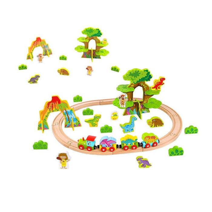 Set De 40 Piezas, Tren- Dinosaurios, Madera- Infantil- 50 cm