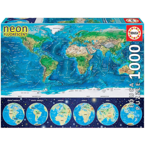 Rompecabezas De 1000 Piezas Mapamundi Fisico Neon