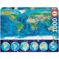 Rompecabezas De 1000 Piezas Mapamundi Fisico Neon - 1