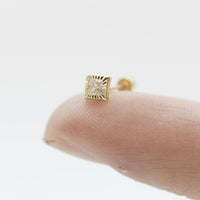 Arete Broquel Cuadro Oro 10K Bisel Diamantado Circonia - 8