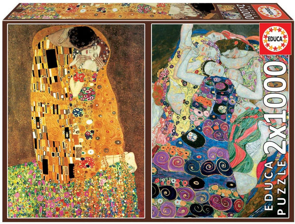 Rompecabezas 2 en 1 Gustav Klimt: El Beso Y La Virgen 2x1000 Piezas Educa