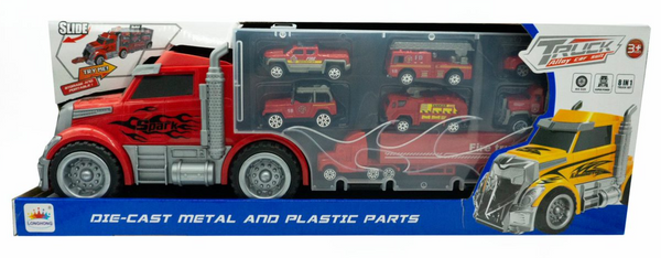 Camión De Juguete Con 7 Carritos De Plástico Y Metal Tráiler Infantil