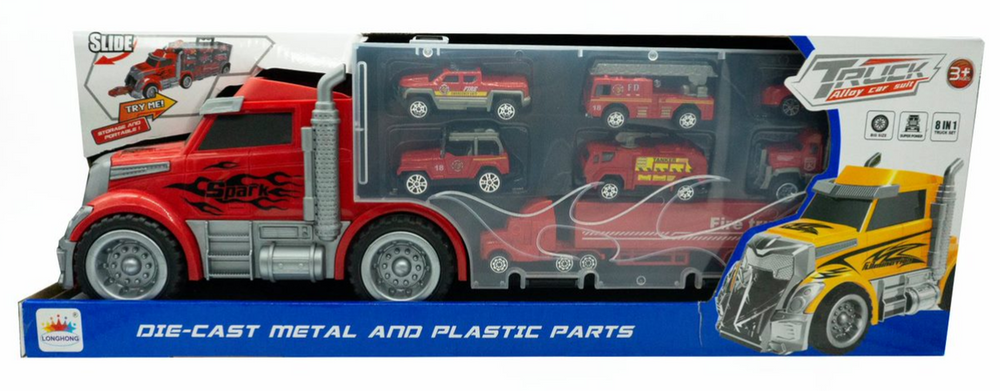 Camión De Juguete Con 7 Carritos De Plástico Y Metal Tráiler Infantil