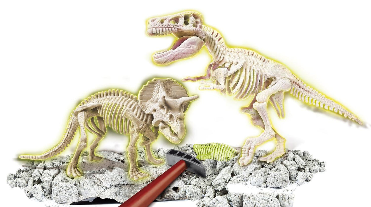 Juego De Excavación T-Rex Y Triceratops Fosforescente Clementoni