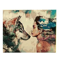 Kit Pinta Por Numero Lobo Y Mujer DIY Arte - 1