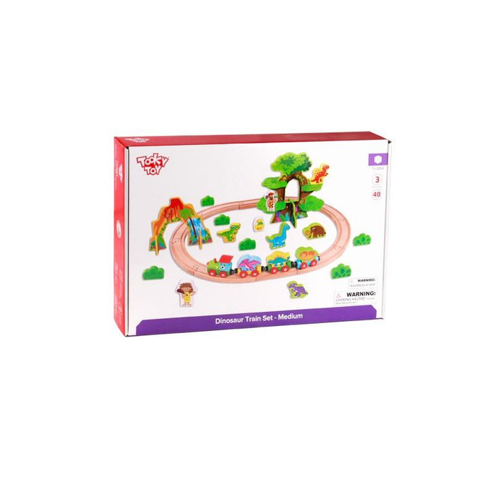 Set De 40 Piezas, Tren- Dinosaurios, Madera- Infantil- 50 cm