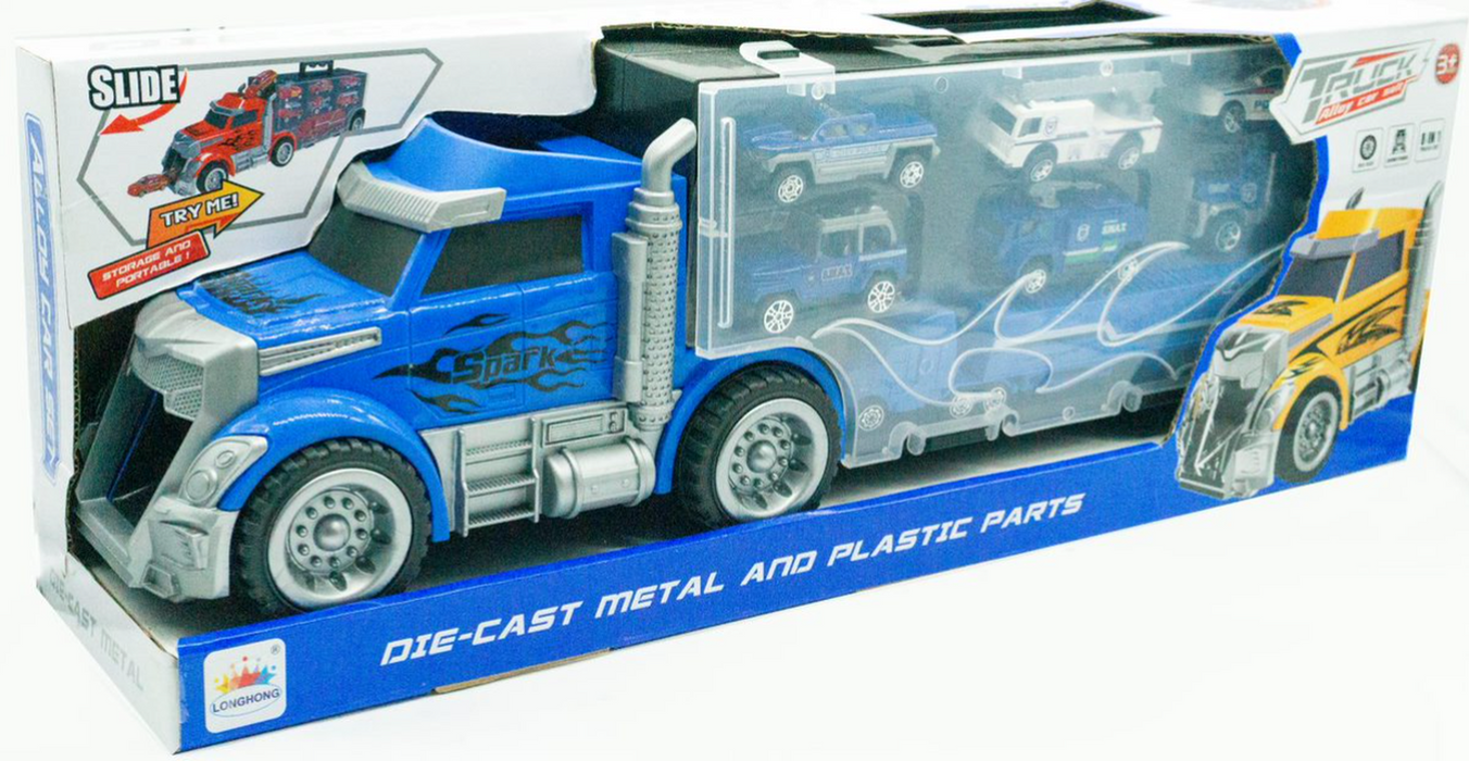Camión De Juguete Con 7 Carritos De Plástico Y Metal Tráiler Infantil