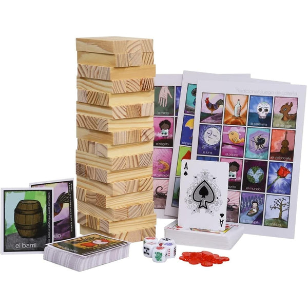 Juegos 3 en 1 Lotería, Póker, Torre Madera Familiar