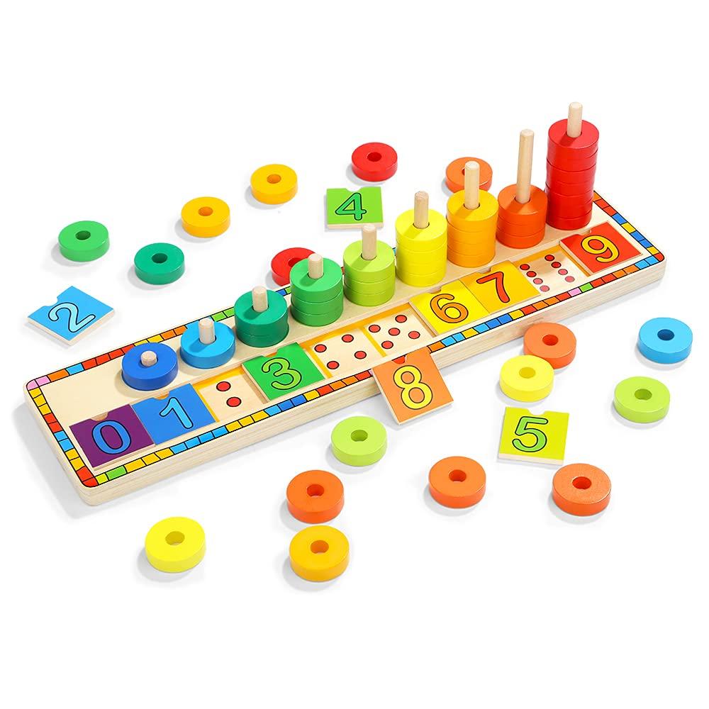 Juego De Apilar Aros Arcoíris, Madera, Didáctico 56 Piezas