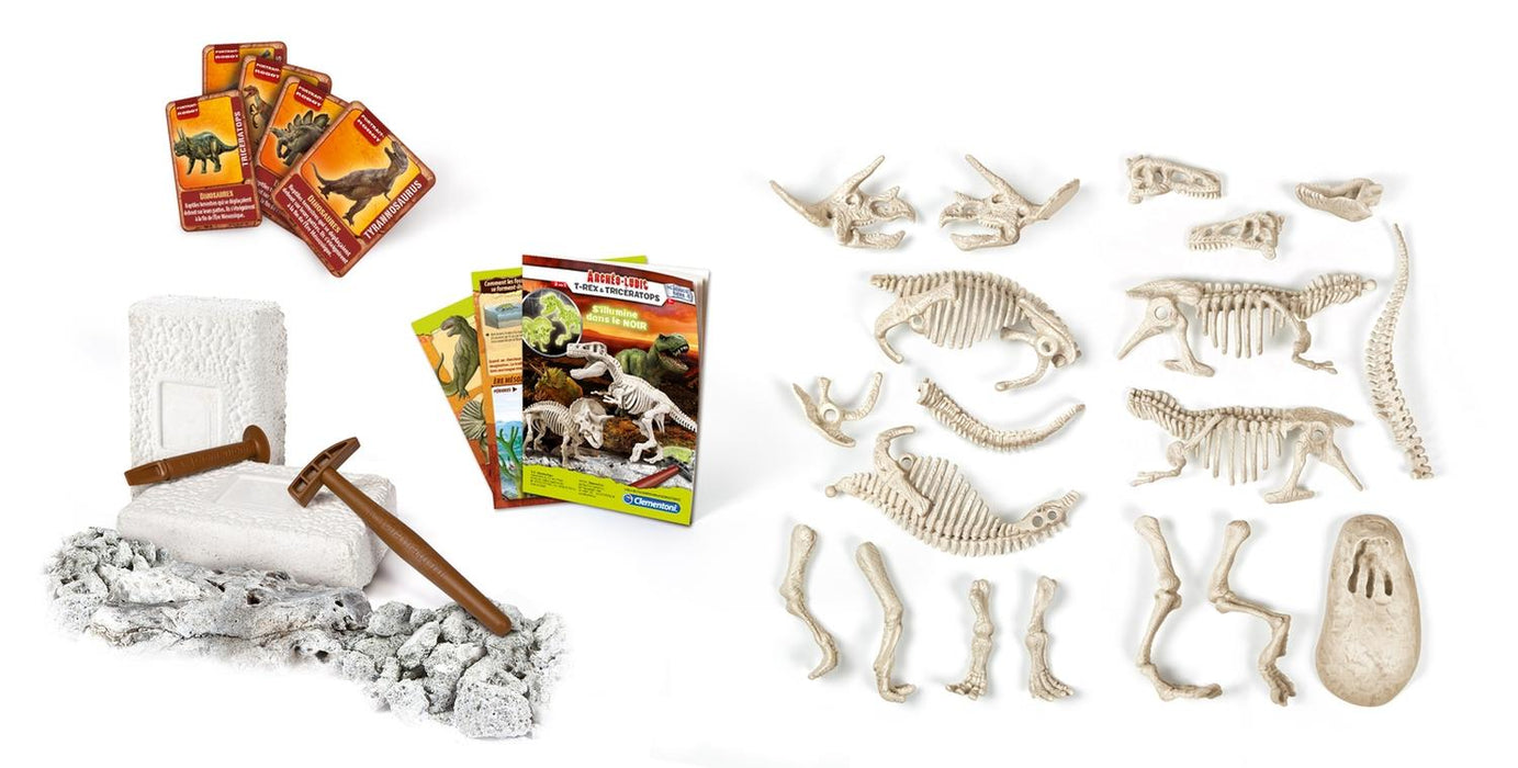 Juego De Excavación T-Rex Y Triceratops Fosforescente Clementoni